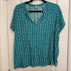 Teal Patterned Short Sleeve Blouse